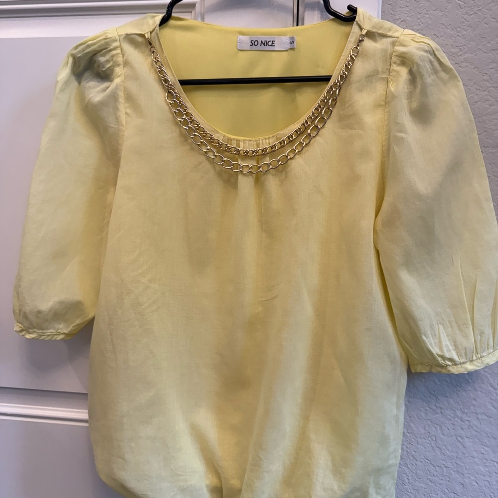 Yellow Embellished Puff Sleeve Blouse